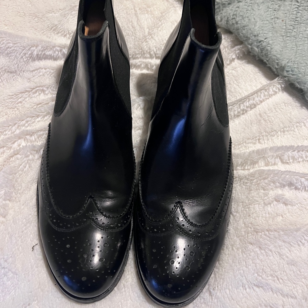 Emporio Armani Black Leather Brogue Boots